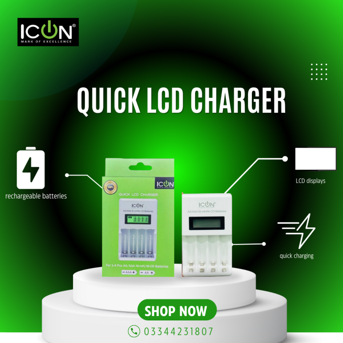 ICON Quick LCD Charger, Cell Charger For AA/AAA CELL